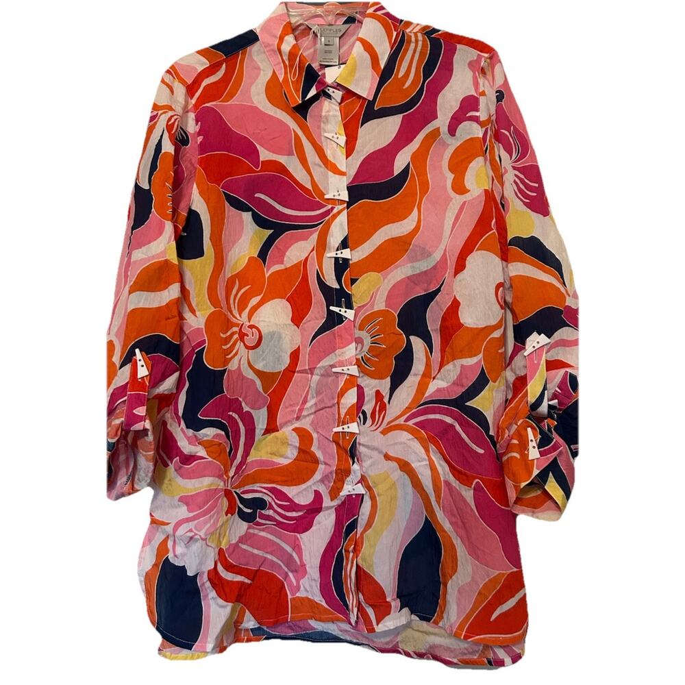 NEW Multiples Women's Turn Up Cuff Sleeve Button Front Hi-lo Shirt Size Small